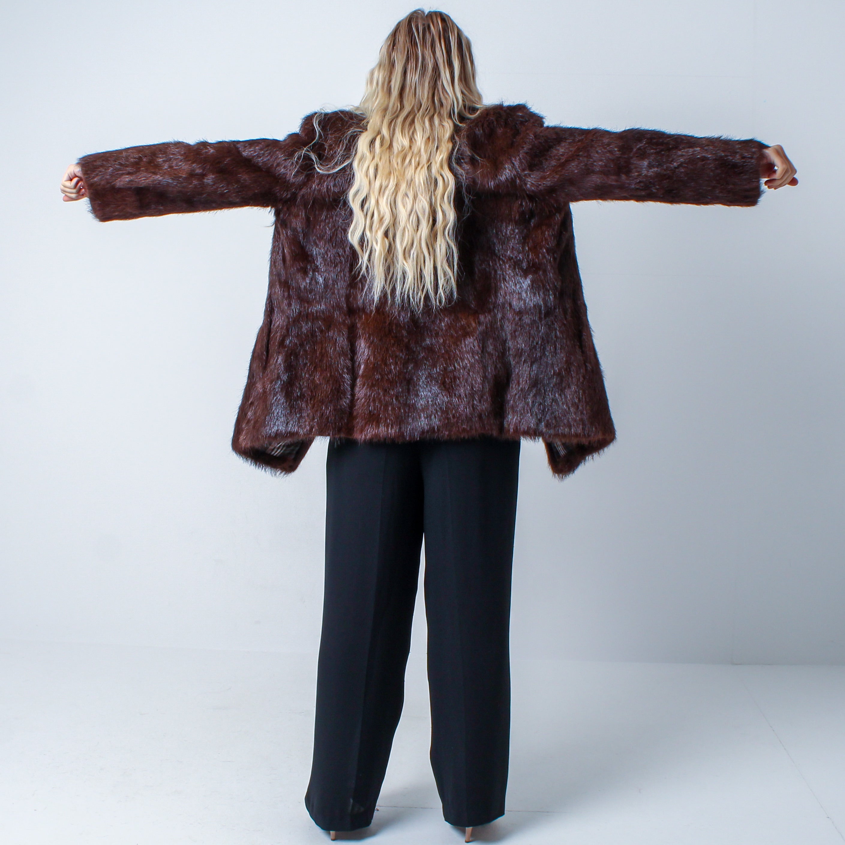 Women’s Luxury Vintage Real Bisam Muskrat Fur Coat Size: Small - Medium UK 8-12