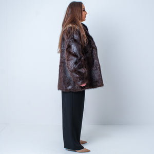 Vintage Real Bisam Muskrat Luxury Fur Coat UK 12-16