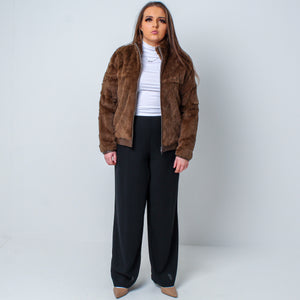 Women’s Vintage Real Natural Rabbit & Leather Fur Coat Size: Medium-Large UK 12-16