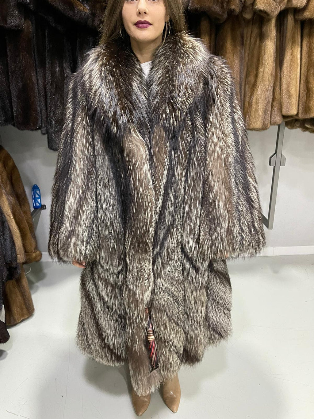 Vintage SAGA Italian Designer Fine Silver Fox Fur Swing Coat - This coat is available. Contact us to enquire.