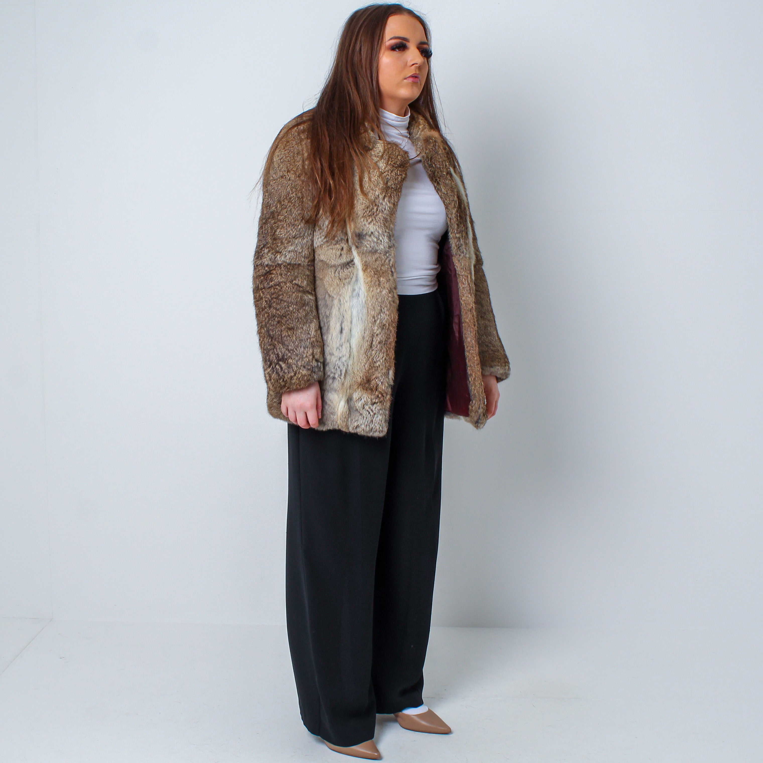Women’s Vintage Real Natural Rabbit Fur Coat Size: Large-XXL UK 12-16