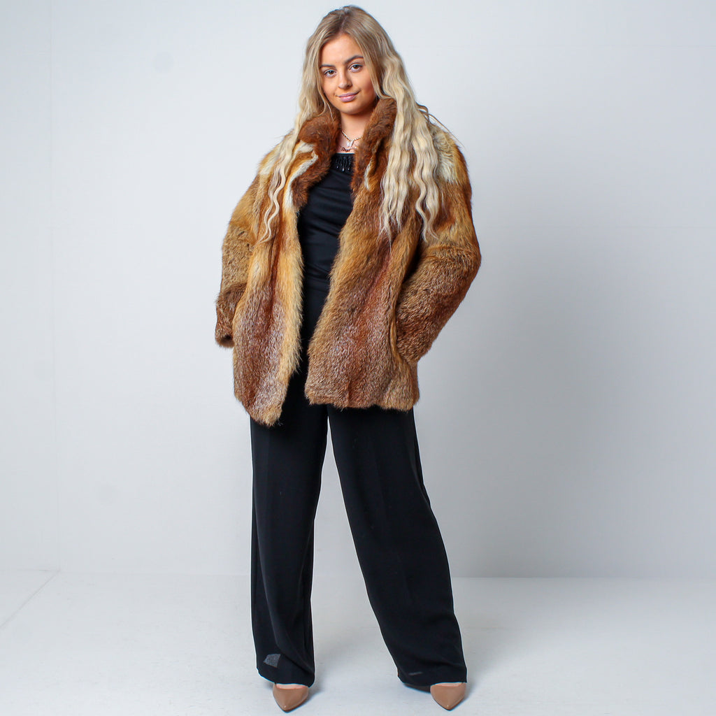 Red Fox Hooded Full-Length Faux Fur Coat -Fabulous-Furs