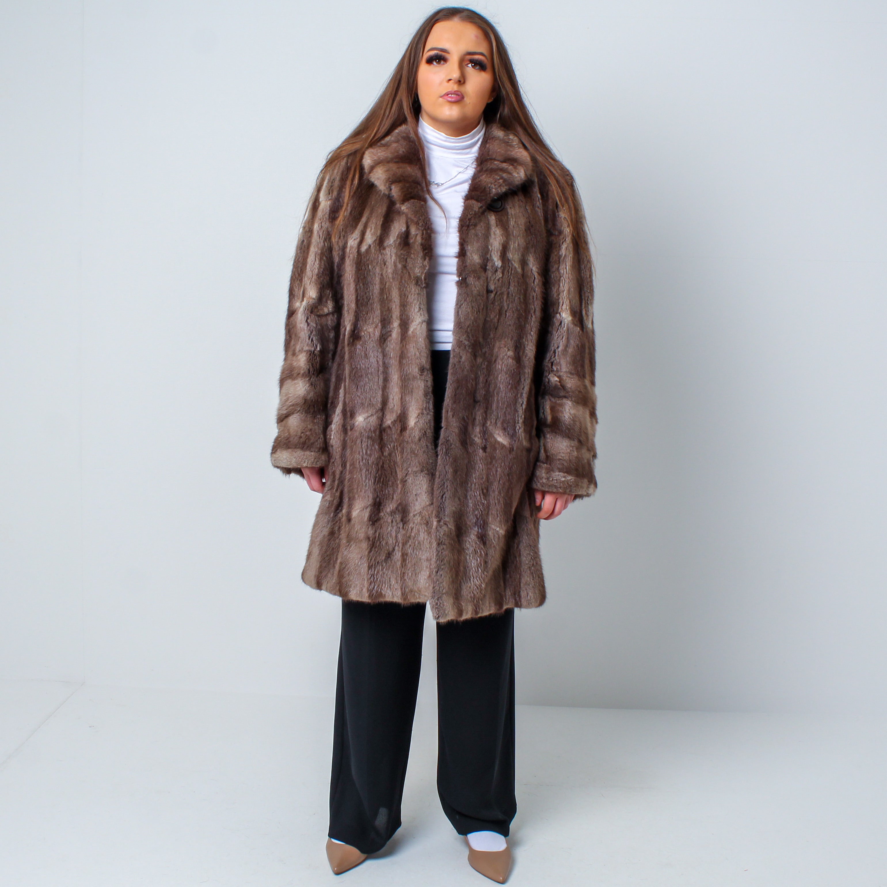 Women’s Luxury Brown Vintage Real Mink Fur Coat Size: Large-XXL UK 14-18