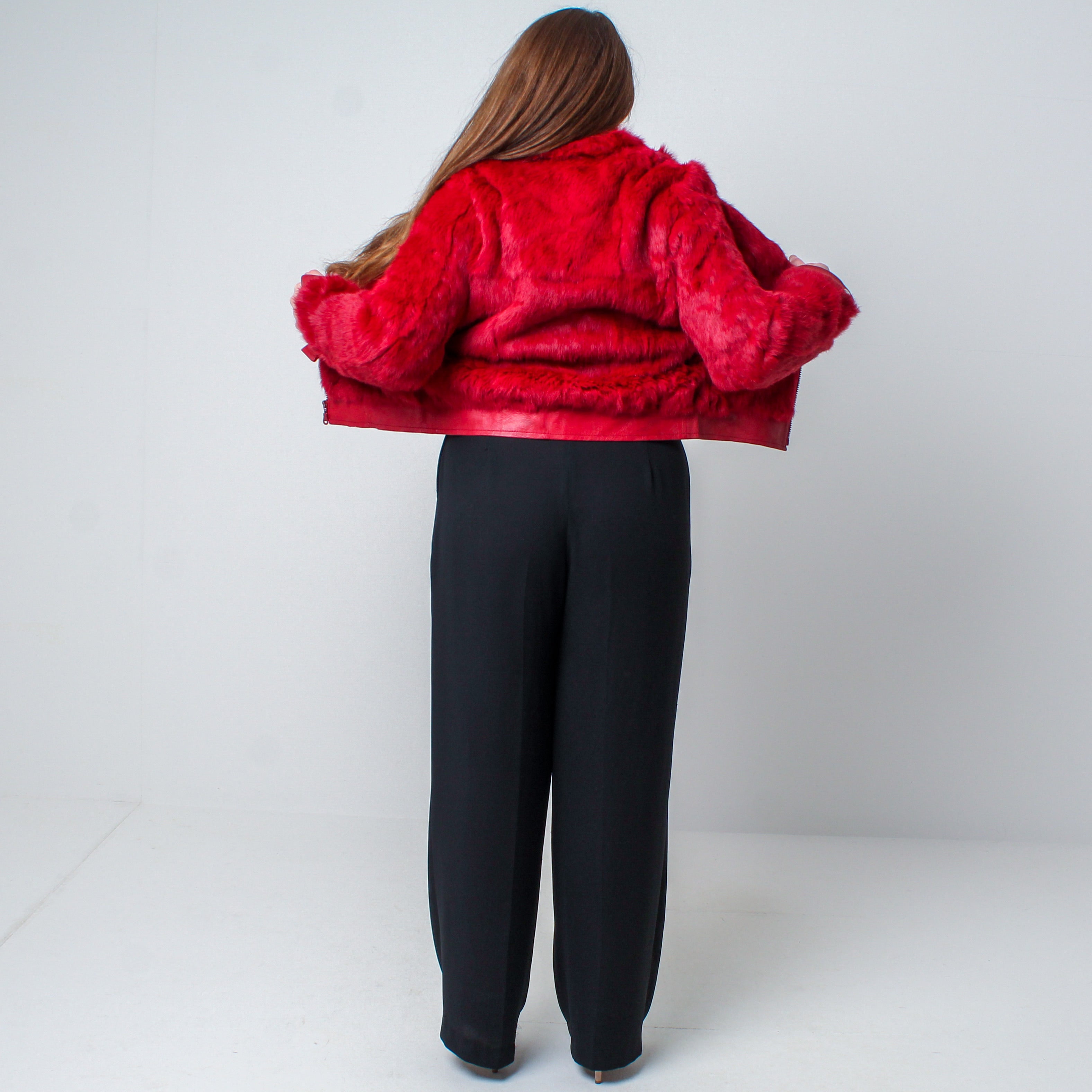 Women’s Vintage Real Red Dyed Rabbit Fur Coat Size: Small-Medium UK 8-12
