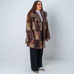 Women’s Vintage Real Natural Rabbit Fur Coat With Fox Fur Collar UK 12-16