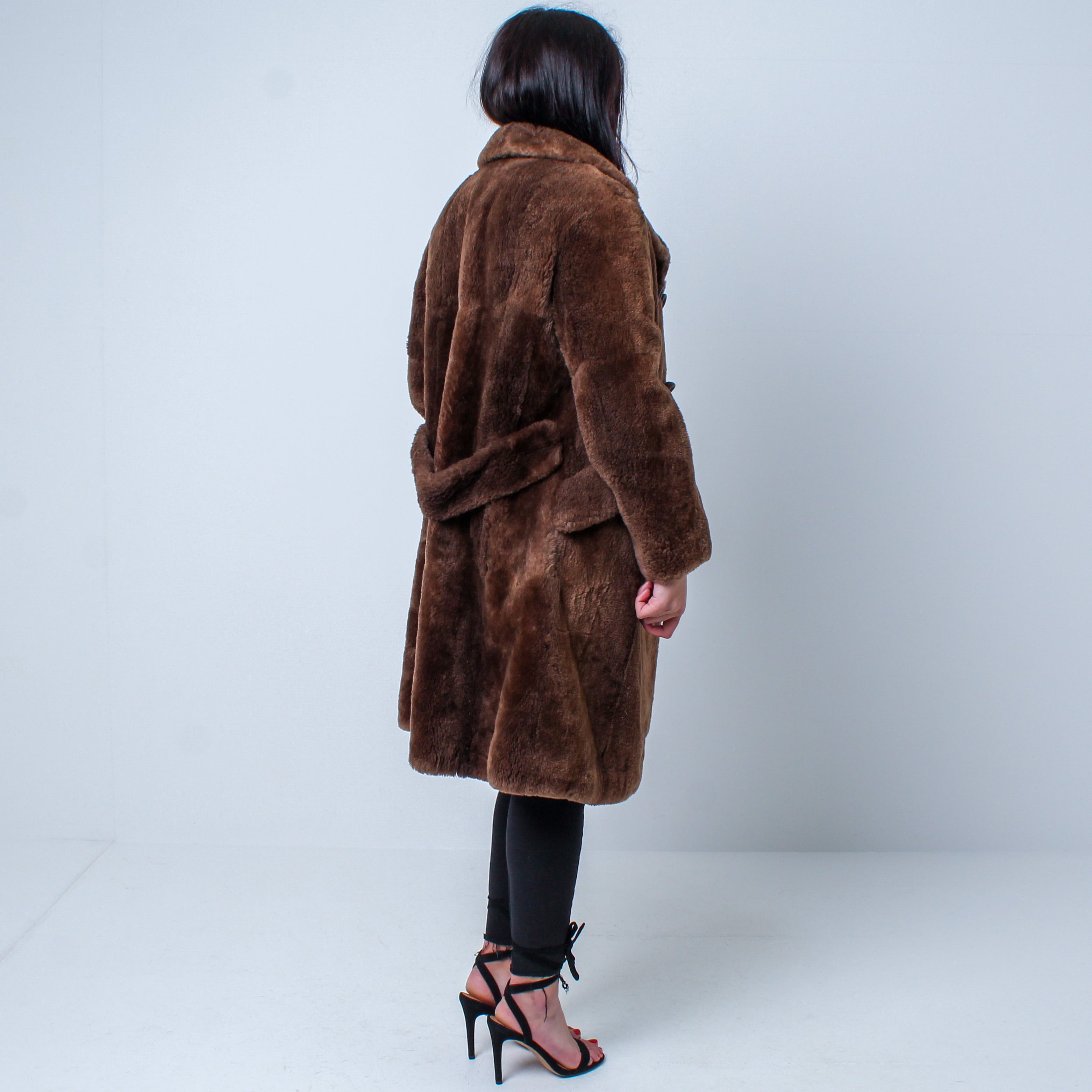 Women’s Full Length Vintage Natural Real Lamb Fur Coat Size: Medium-Large Women’s UK 12-16