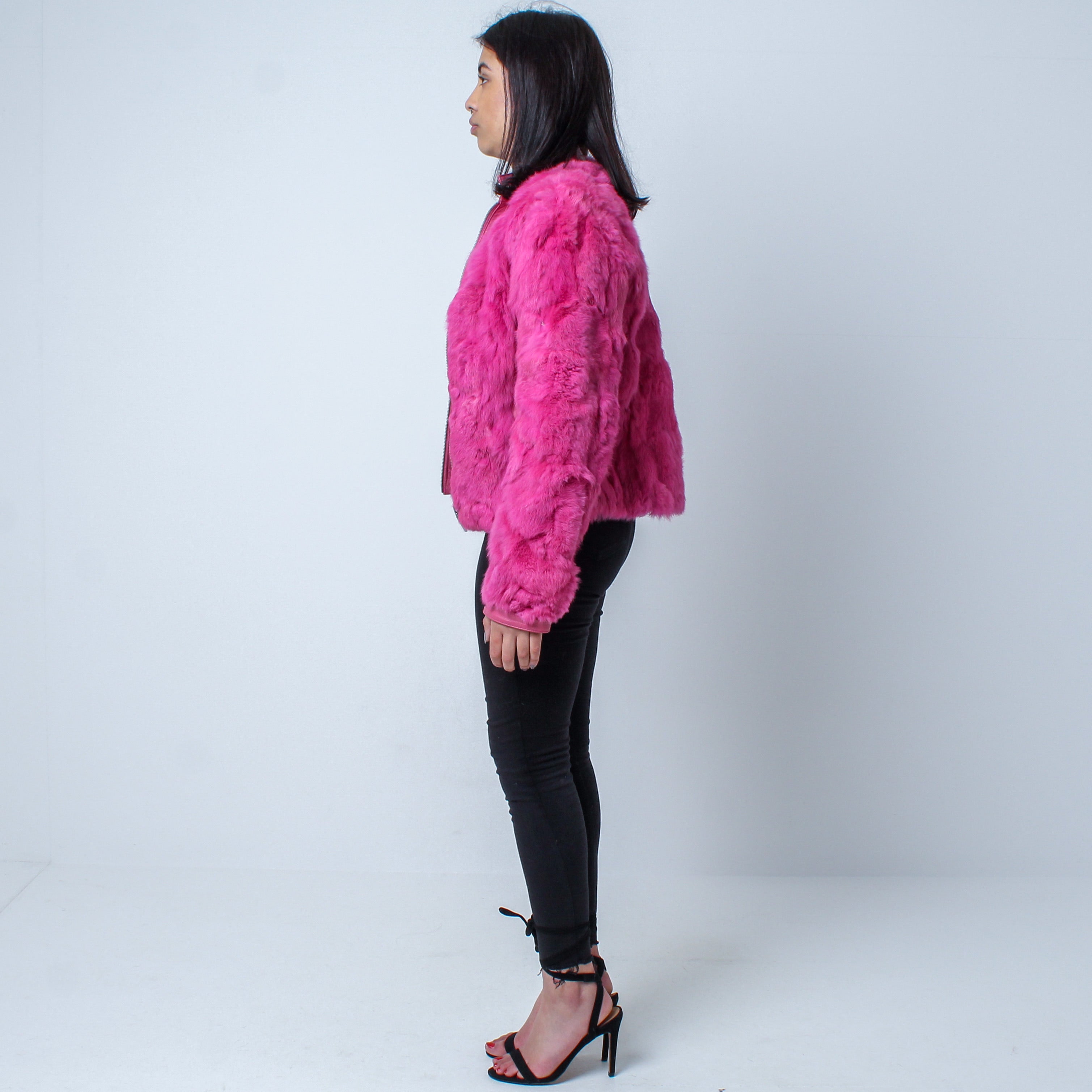 Women’s Vintage Real Pink Dyed Rabbit Fur Coat Size: Small-Medium UK 8-12