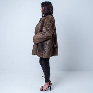 Women’s Luxury Vintage Real Bisam Muskrat Fur Coat Size: Medium - Large UK 12-16