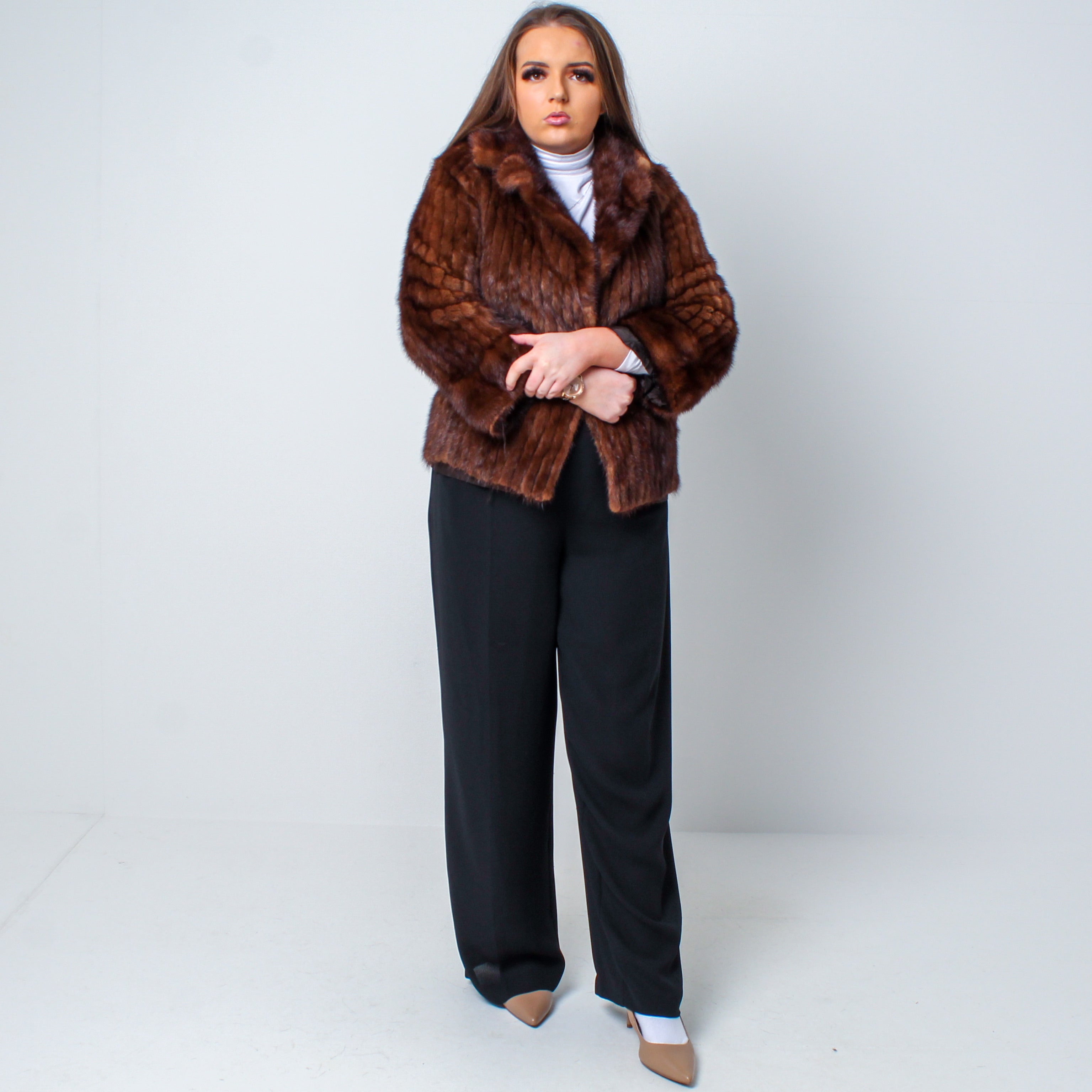 Women’s Luxury Brown Vintage Real Mink Fur Coat Size: Medium-Large UK 10-14