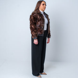 Women’s Luxury Vintage Real Muskrat & Leather Fur Coat Medium/Large UK 10-14
