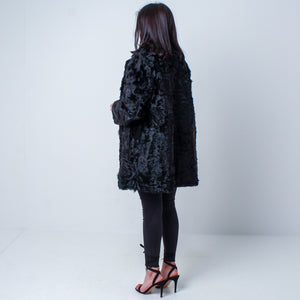 Women’s Vintage Natural Real Black Persian Lamb Fur Coat Size: Medium-Large Women’s UK 12-16
