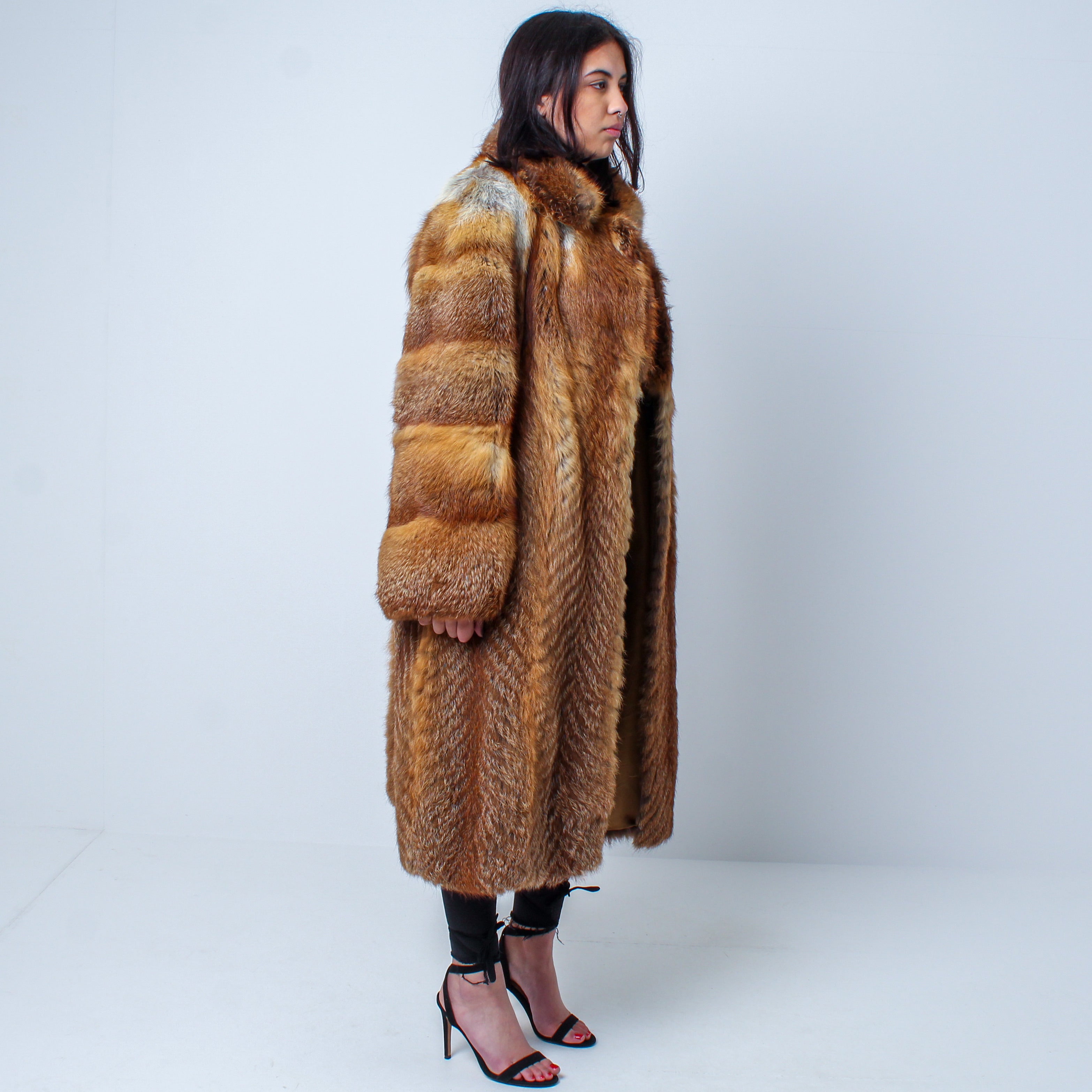 Women’s Incredible Full Length Real Red Fox Fur Coat Size: Large-XXL Women’s