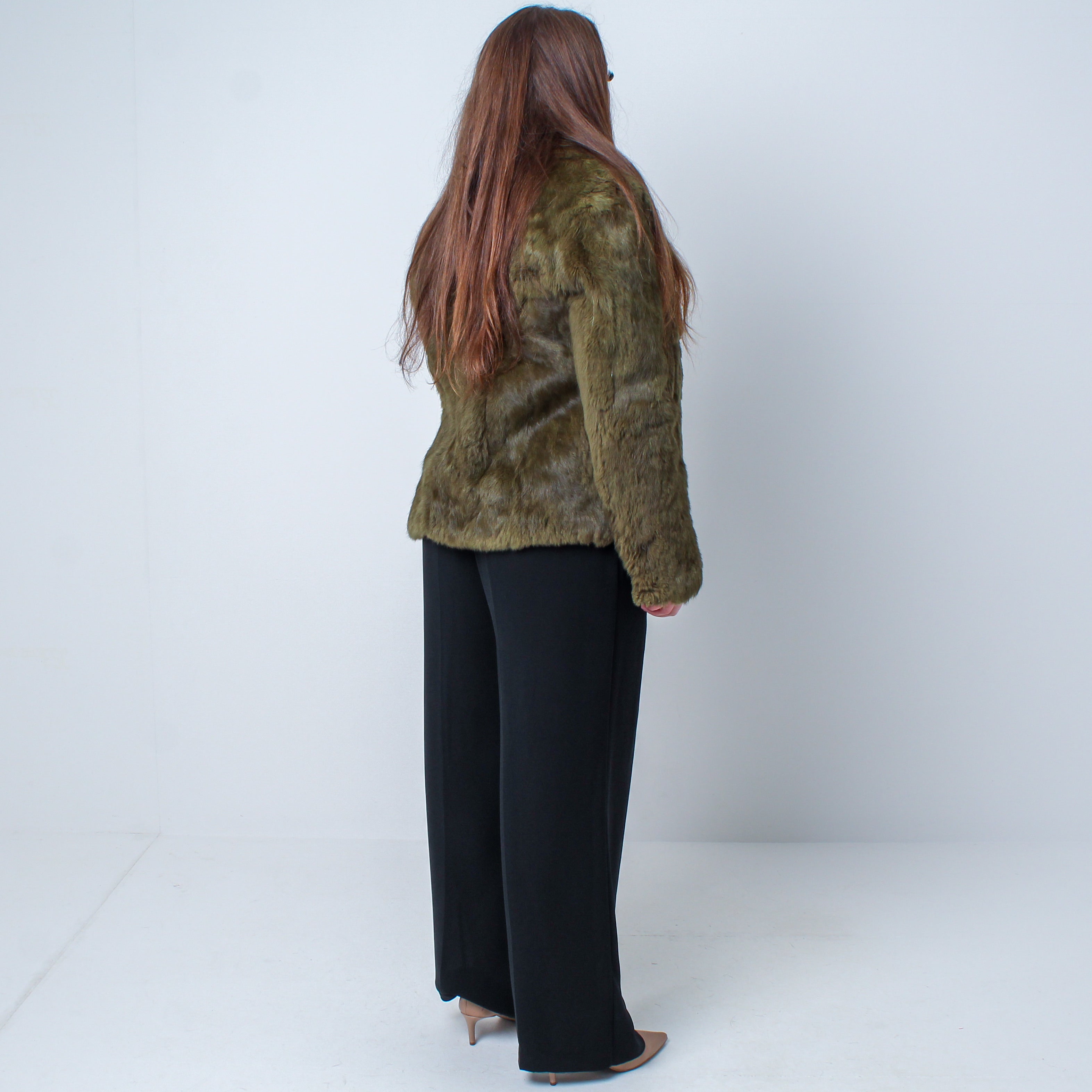 Women’s Vintage Real Green Natural Rabbit Fur Coat Size: Medium-Large UK 10-14