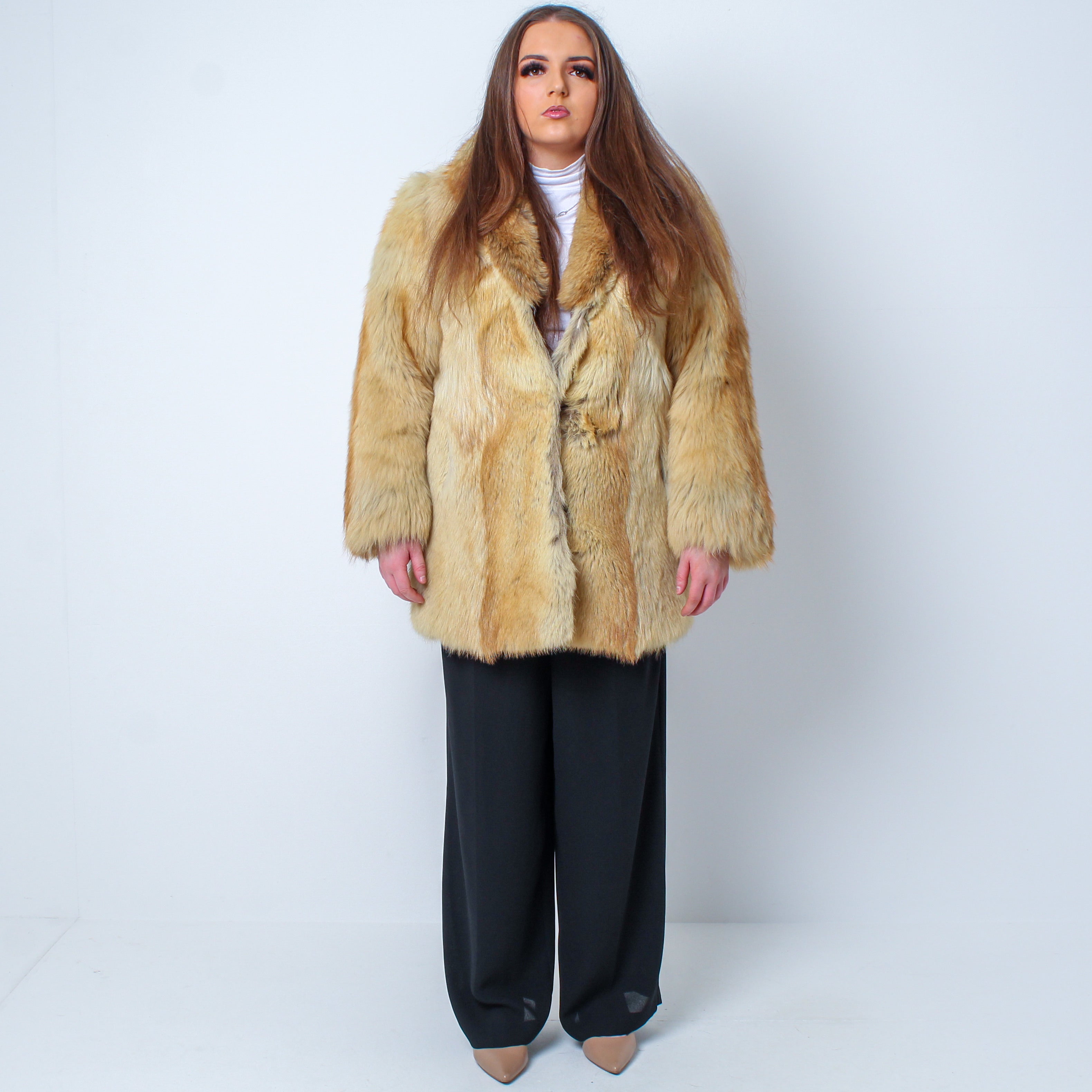 Vintage Luxury Real Golden Fox Fur Coat - UK 12-16